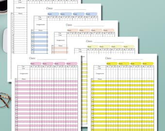 Class Grade Tracker, Letter Sized, 6 Colors, Digital Download, Print At Home