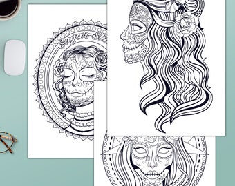 Sugar Skull Coloring Pages, Adult Coloring Books, 25 Page Activity Book Printable