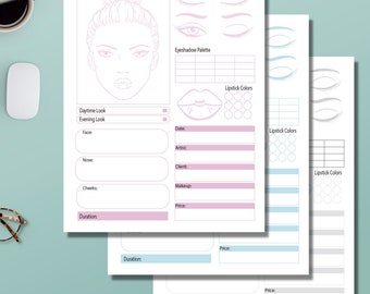 Makeup Chart Book, Letter Sized, 3 Colors, Digital Download, Print At Home