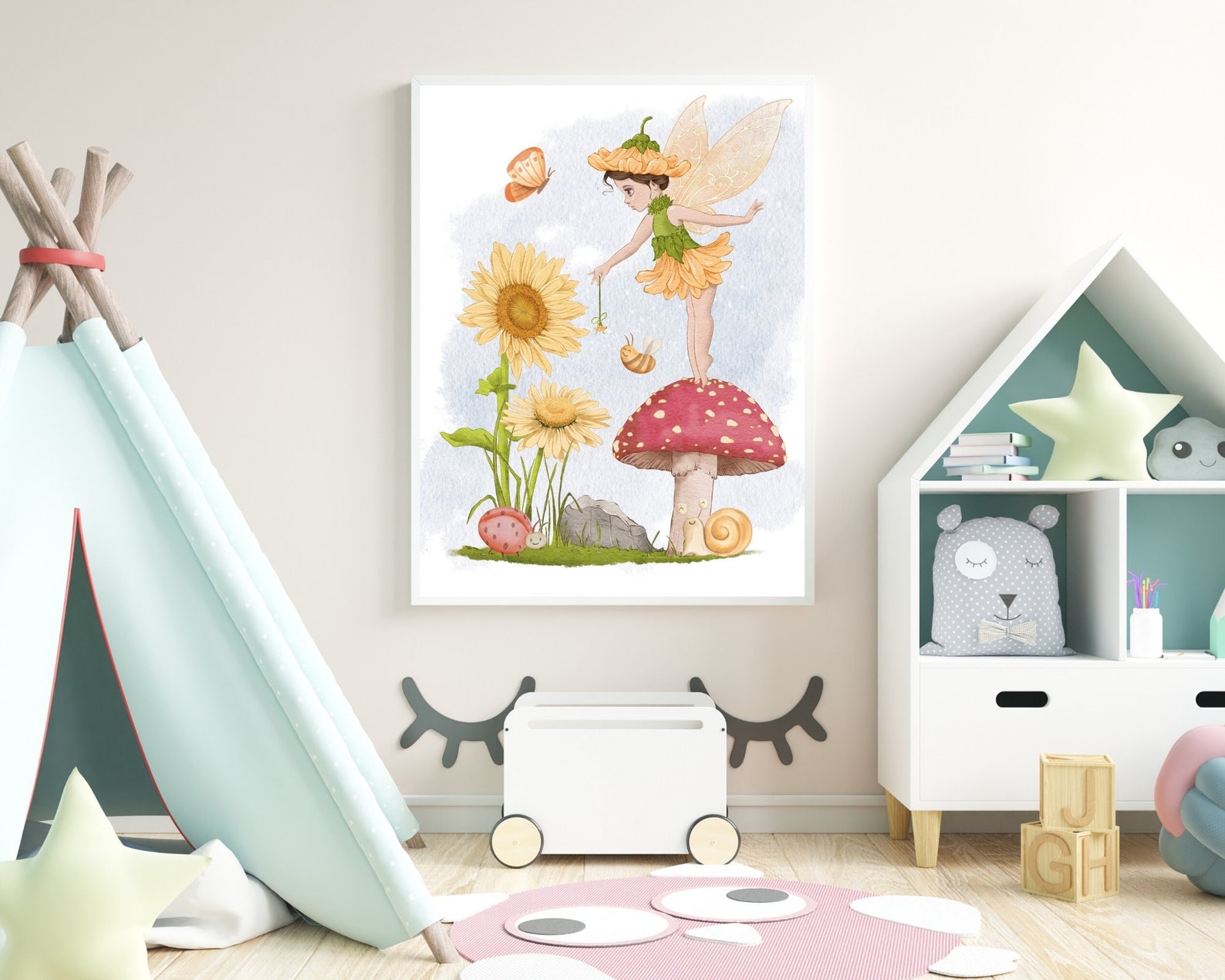 Fairy Garden Wall Art, Fairy Nursery Print, Yellow Flower Fairy, Fairy ...