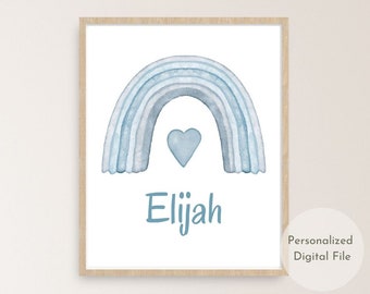Afdrukbare regenboogkunst, gepersonaliseerd babynaamteken, aquarel regenboogkwekerij kunst aan de muur, babyshowercadeau, regenboogprint, afdrukbare muurkunst
