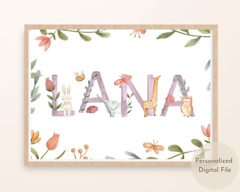 Personalised Baby Girl Name Sign, Girl Baby Name Sign, Personalised Baby Gift for Nursery, Girl Nursery Decor, Printable Baby Name Sign image 3