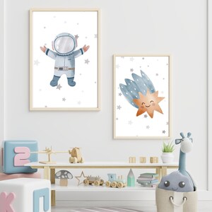 Space Themed Wall Art for Nursery - Set of 6, Boys Room Decor ...