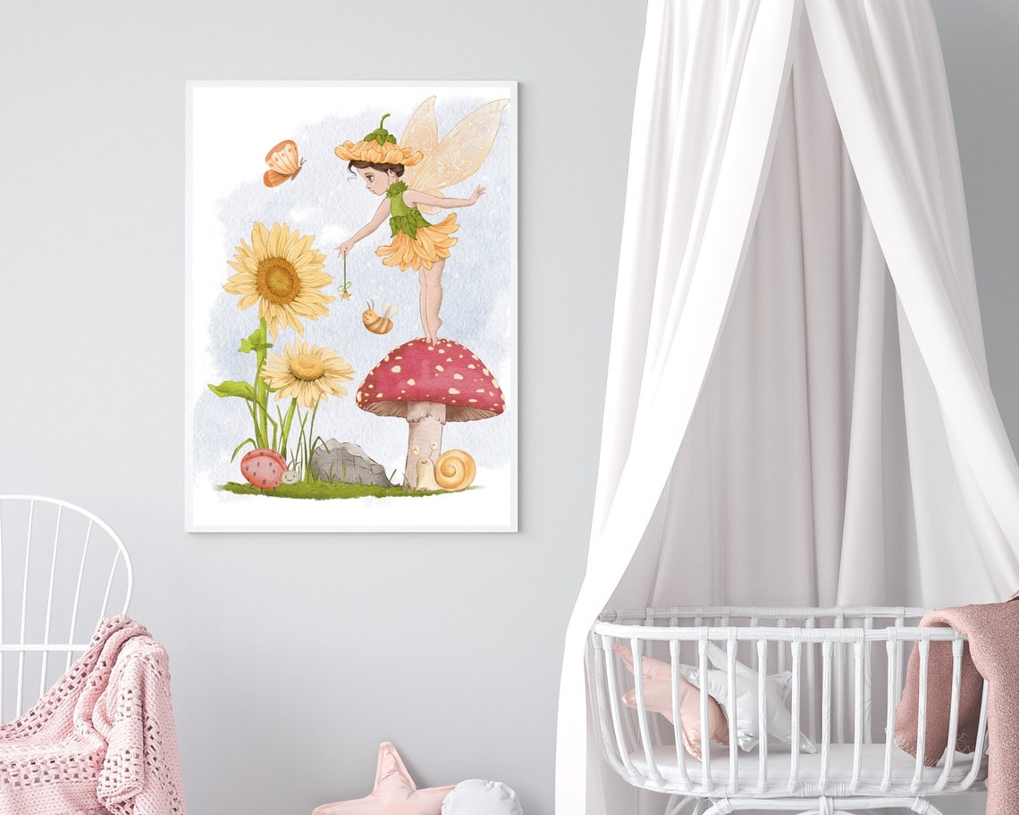 Fairy Garden Wall Art, Fairy Nursery Print, Yellow Flower Fairy, Fairy ...