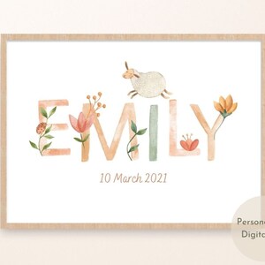 Personalised Baby Girl Name Sign, Girl Baby Name Sign, Personalised Baby Gift for Nursery, Girl Nursery Decor, Printable Baby Name Sign image 2