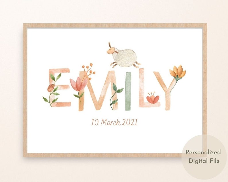 Personalised Baby Girl Name Sign, Girl Baby Name Sign, Personalised Baby Gift for Nursery, Girl Nursery Decor, Printable Baby Name Sign image 2