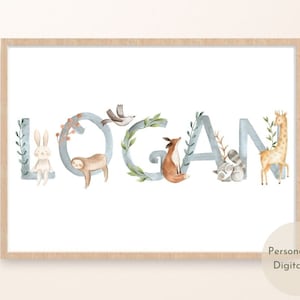 Druckbares Baby Namensschild, personalisiertes Baby Geschenk für Kinderzimmer, Jungen Kinderzimmer Dekor, druckbares Baby Namensschild