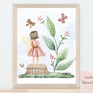 Fairy Garden Wall Art, Fairy Nursery Print, Baby Sower Gift, Girls Room Decor, Fairy Wall Art, Pink Baby Room, Watercolor Flower Fairy #1