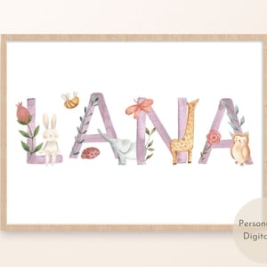 Gepersonaliseerde babynaambordje, meisjesbabynaambordje, gepersonaliseerd babycadeau voor kinderkamer, decor meisjeskamer, afdrukbaar babynaambordje