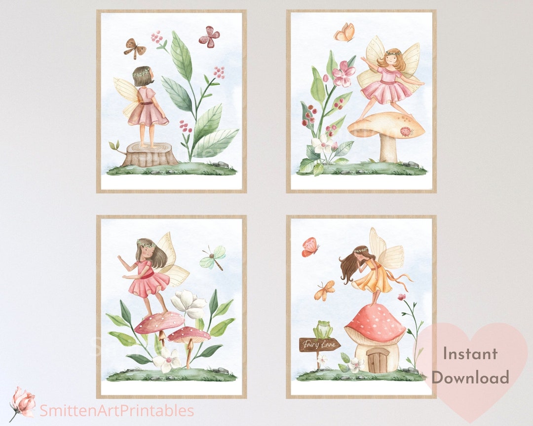 Fairy Garden Wall Art - Set of 4, Watercolor Fairy Garden Nursery Print ...