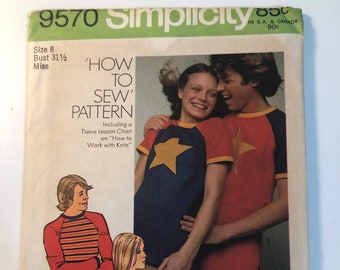 Simplicity Vintage sewing pattern 9570, size 8, men's or misses shirt