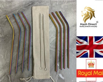 Metal Straws Reusable Rainbow Gold Stainless Steel Drinks 10/5 SET Straw for Party