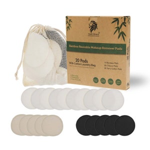 Reusable Face Pads, Make Up Remover Pads, 3 Layers, Washable Organic Bamboo Cotton Washable Make Up Eco Vegan Organic