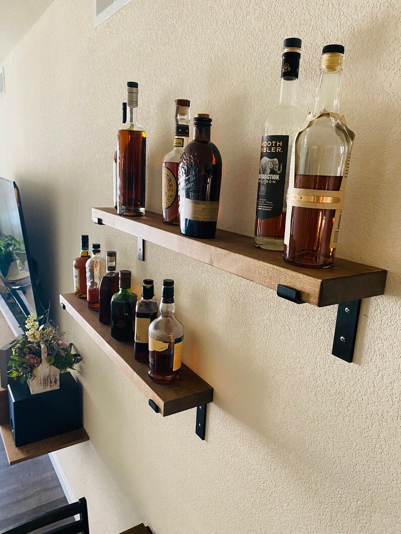 Floating Wall Shelf Birch Hardwood Butcher Block with Black Etsy