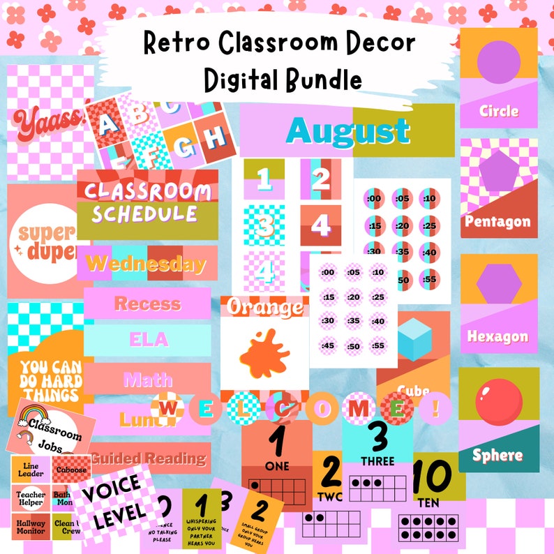 Retro Classroom Decor Bundle Digital Etsy