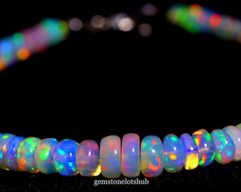 7.5" Ethiopian Opal Bracelet: Solid 925 Sterling Silver, Handmade