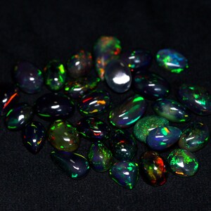 AAA Ethiopian Opal Cabochon: Multi Fire Black Opal Gemstone