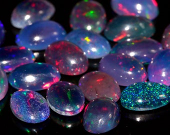 Black Ethiopian Opal Cabochon Lot : 4x6mm Oval Welo Fire Gemstone