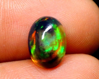 Ethiopian Black Opal Cabochon Gemstone Oval Shape Opal Loose Gemstone Ring Size Multi Fire Opal Gemstone 2.20 CRT 11x8 MM