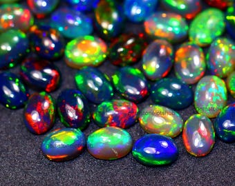 Natural Ethiopian Black Opal Cabochon Lot: Welo Opal Gemstone Oval