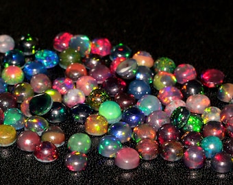 3mm Ethiopian Black Opal Cabochon: Multi Fire Gemstone for Jewelry
