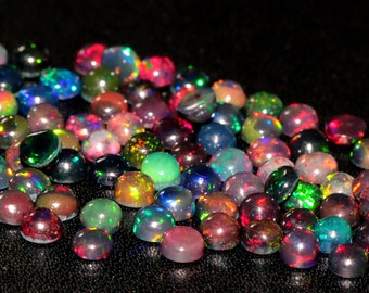 BESTSELLER Multi Fire Ethiopian Black Opal Cabochon Round Shape Loose Gemstone 3 mm Ring Size Opal Gemstone