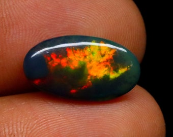 Ethiopian Black Opal Cabochon Gemstone Oval Shape Opal Loose Gemstone Ring Size Multi Fire Opal Gemstone 3.15 CRT 17x9 MM