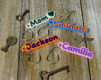 Custom Name Keychain in Curvy Font, Personalized Key Chain, Custom Name Tag, Keyring, Id Tag, Logo Charm, Car Keys, 3D Printed