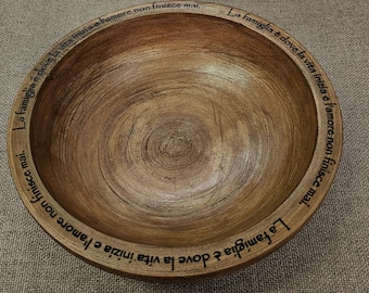 Large Personalised Engraved Bowl.A special gift, with your own message.Dark, Medium or natural stain. Bring something unique to your table.