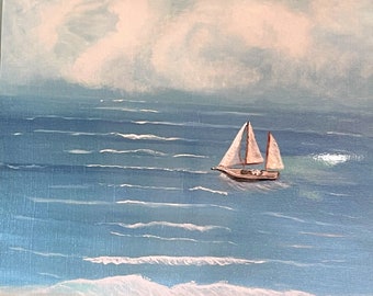 Giclee Print of a Beach Scene with Sailboat (Originally painted in Oil) on Your Choice of Size and Paper or Canvas Finish