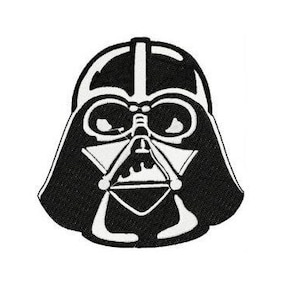 Könnte beinhalten: Schwarz-weiß-Illustration von Darth Vaders Helm und Gesicht.