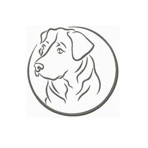Puede incluir: Ilustración de línea de la cabeza de un perro en un círculo.