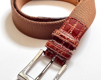 Etro Belt with Genuine Crocodile Leather ,Luxury Italian Designer Accessory, Cappuccino Woven Men Belt Made in Italy
