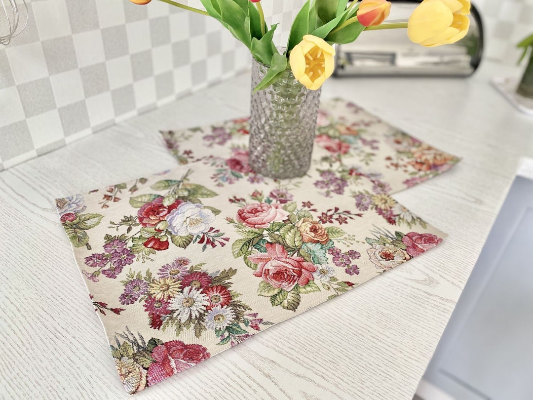Floral Table Placemats Set. Decorative Table Linens. Tapestry Etsy