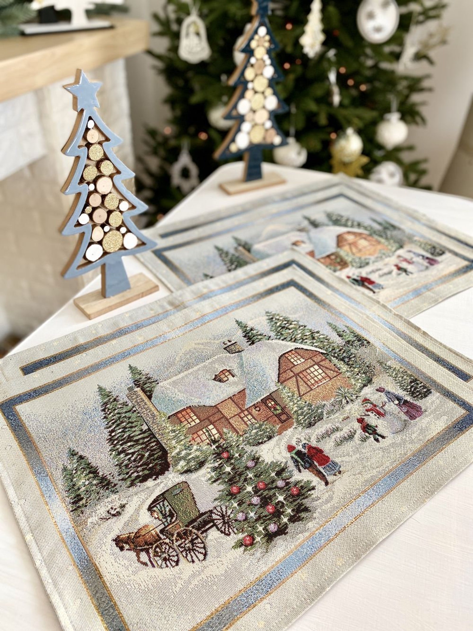 Christmas Tapestry Placemats. Set of New Year and Christmas Etsy UK
