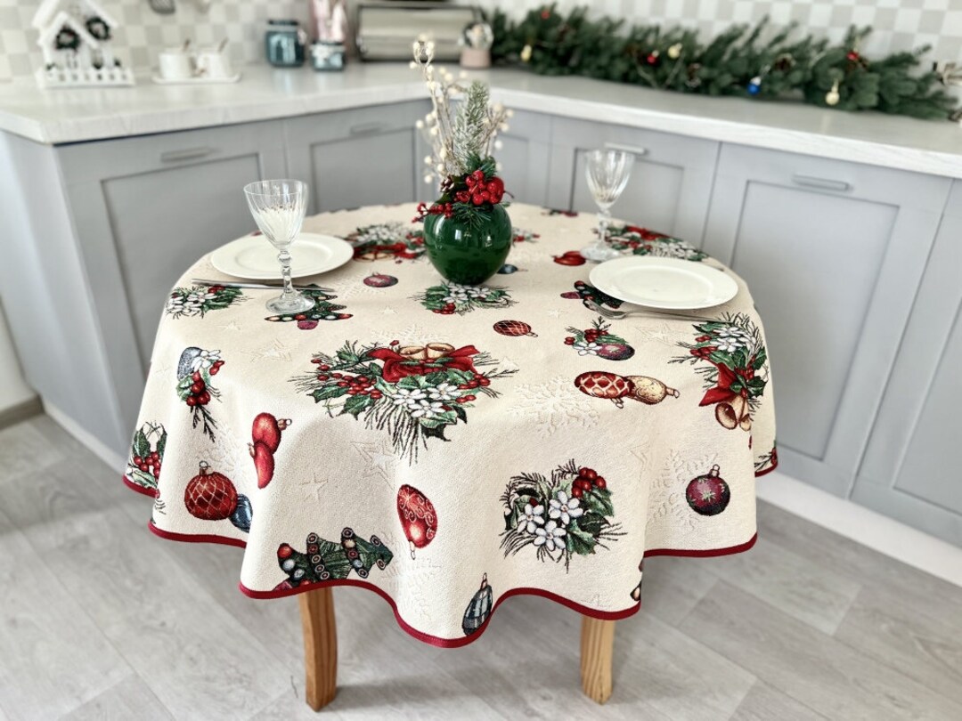 Round Christmas Tablecloth. Tapestry Tablecloth. Gobelin Table Etsy