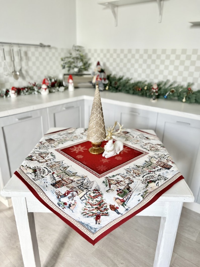 Red Christmas Table Cloth. Tapestry Tablecloth. Holiday Etsy