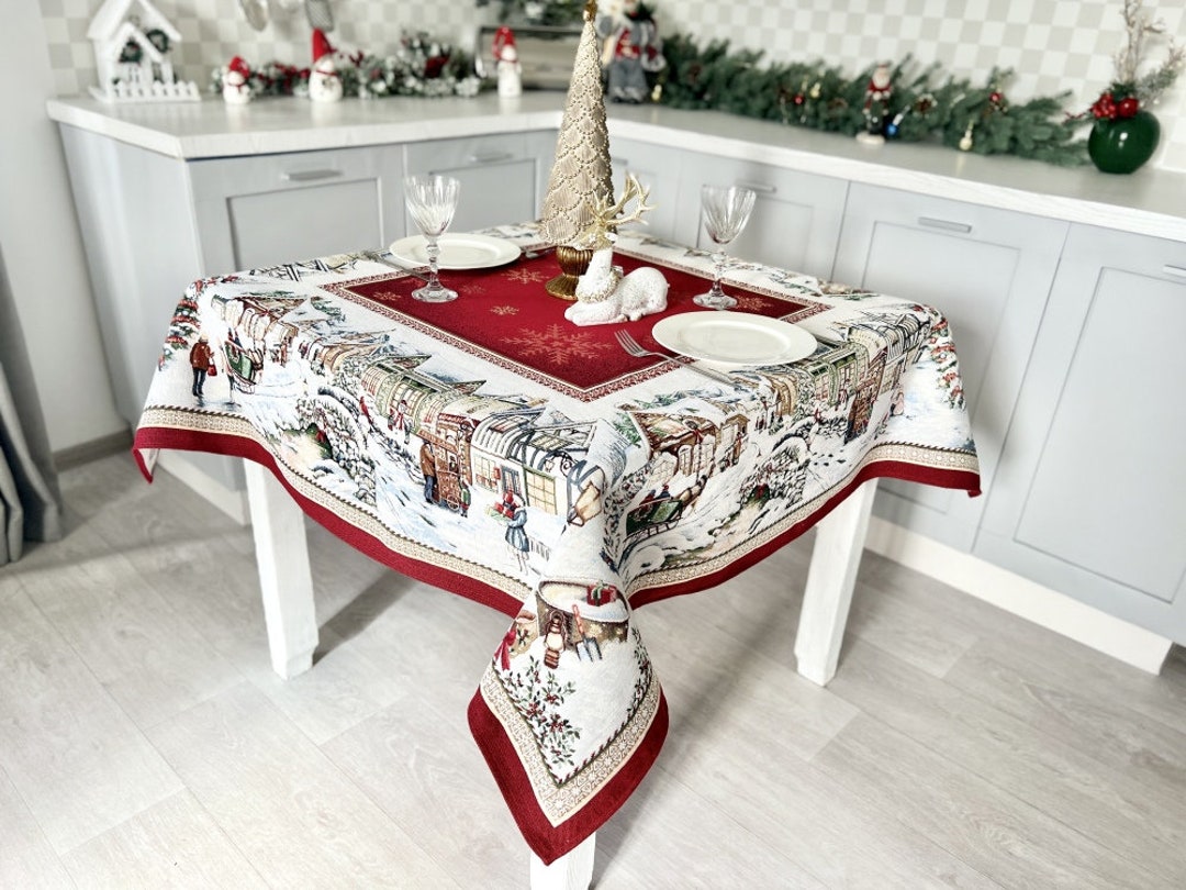 Red Christmas Table Cloth. Tapestry Tablecloth. Holiday Etsy