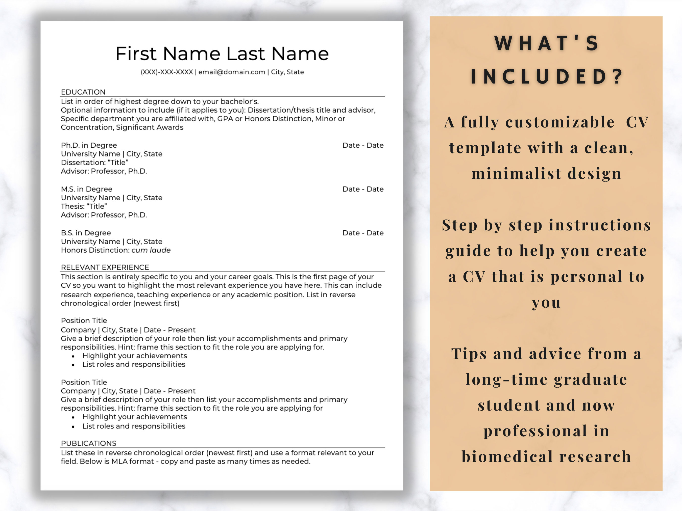 CV Template for Grad Students, College Students and Academic Research