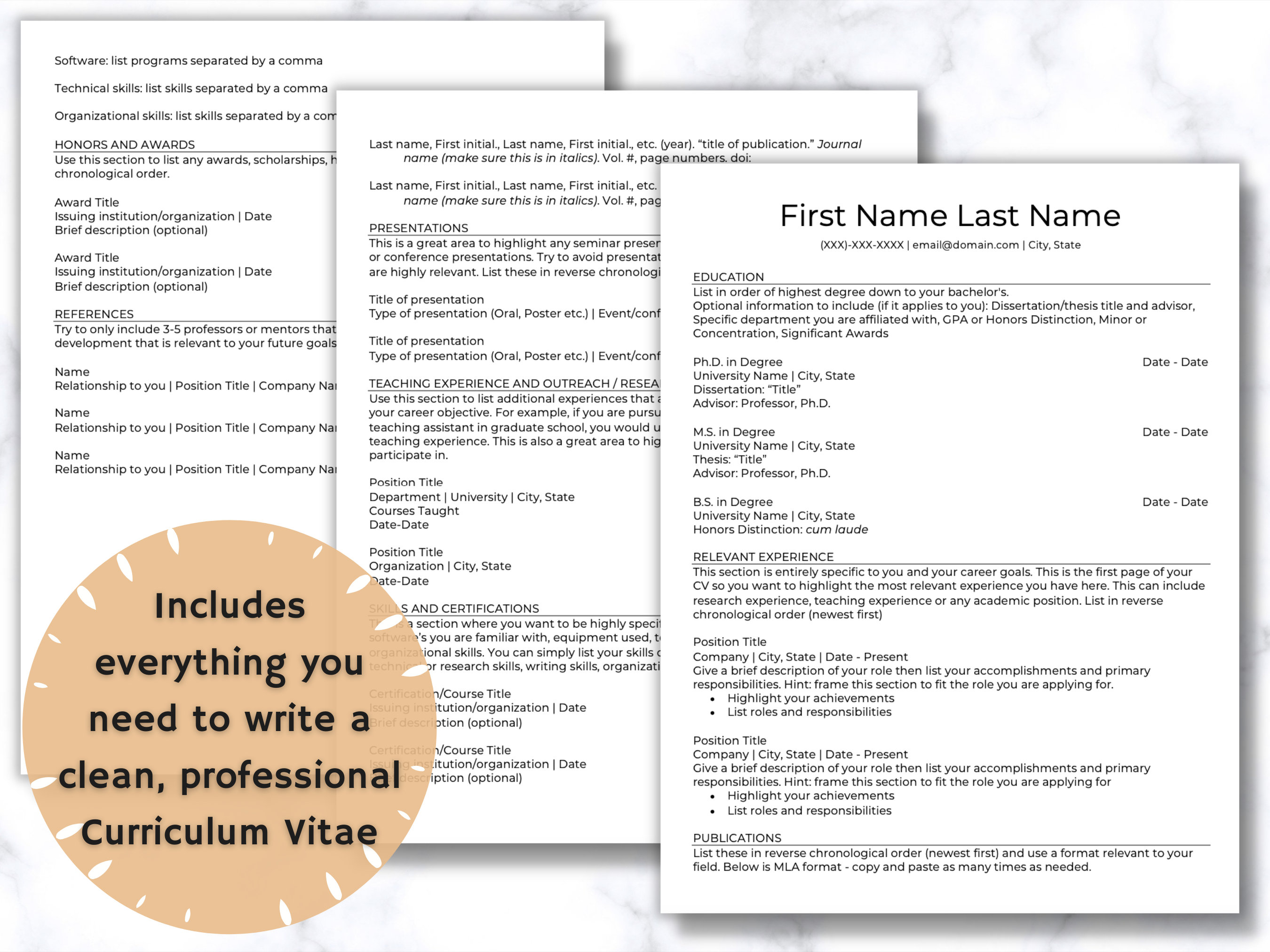CV Template for Grad Students, College Students and Academic Research