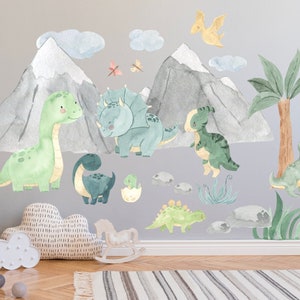 Wall sticker children&#39;s room cute dinos large dinosaur set watercolor with natural landscape wall sticker playroom decoration wall decoration baby K1808