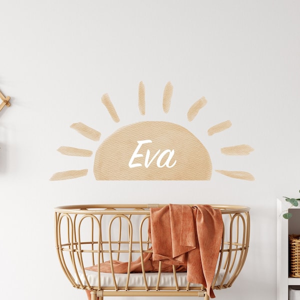 Wandtattoo Kinderzimmer BOHO Sunset Sonne Babyzimmer Wandaufkleber Wall Sticker mit Wunschname K2053