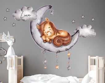 Cheval sur la lune étoiles nuages aquarelle Sticker mural pour enfants chambre pépinière chambre stickers muraux K2057