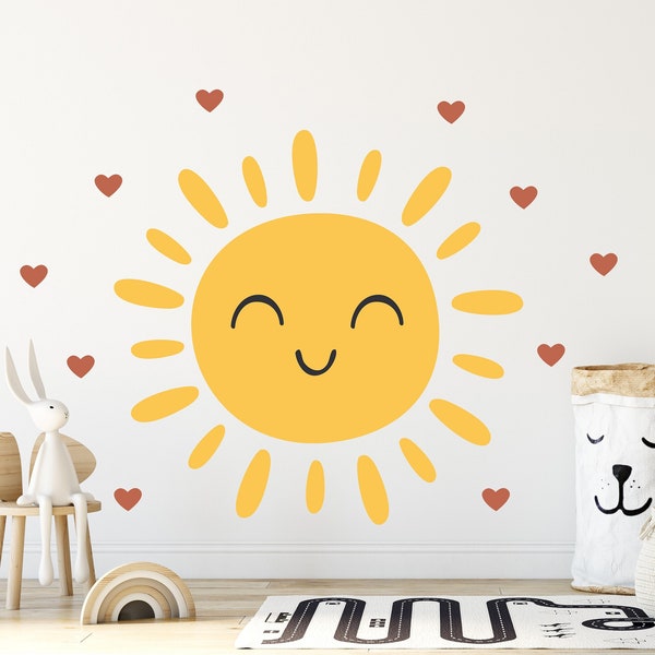 Wandtattoo Kinderzimmer Süße lachende Sonne mit Herzen Babyzimmer Wandaufkleber Wall Sticker Sunshine K1821