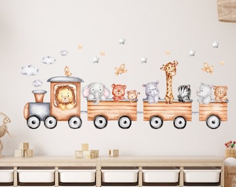 Wall Decal Chambre d’enfants Noah Wild Mignons Animaux sur le Train Nuage Baby Room Wall Sticker Animaux Art Noah Wall Sticker Aquarelle K1819