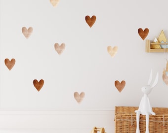 Hearts set wall sticker natural tones watercolor hearts in boho style baby room children's room wall sticker Heart Watercolor