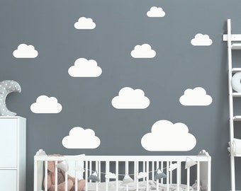 CLOUDS SET 13x Clouds Wall Decal Wall Sticker pour chambre de bébé, Sticker de chambre d’enfant Sticker Wall Cloud Sky White - 3x DINA4