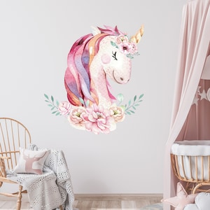 Unicorn Wall Decal Watercolor Children&#39;s Room With Rose Petals Branches Sticker Wall Sticker for Baby Room Girl&#39;s Room K2036