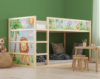 Safari stickers for IKEA KURA bed | Kura bed stickers lion elephant giraffe | Children's room animals | Jungle bed KB3033