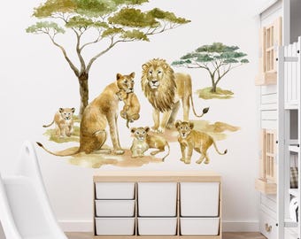Savannah Lion Family Wall Decal for Children's Room, Safari, Wild Animals, Baby Room, K 2054 Wall Sticker
